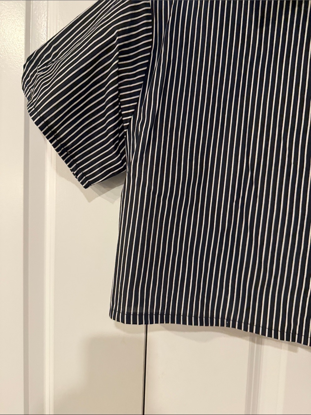 Active USA Black and White Striped Short-Sleeve Button-Down Crop Shirt - Picture 7 of 11